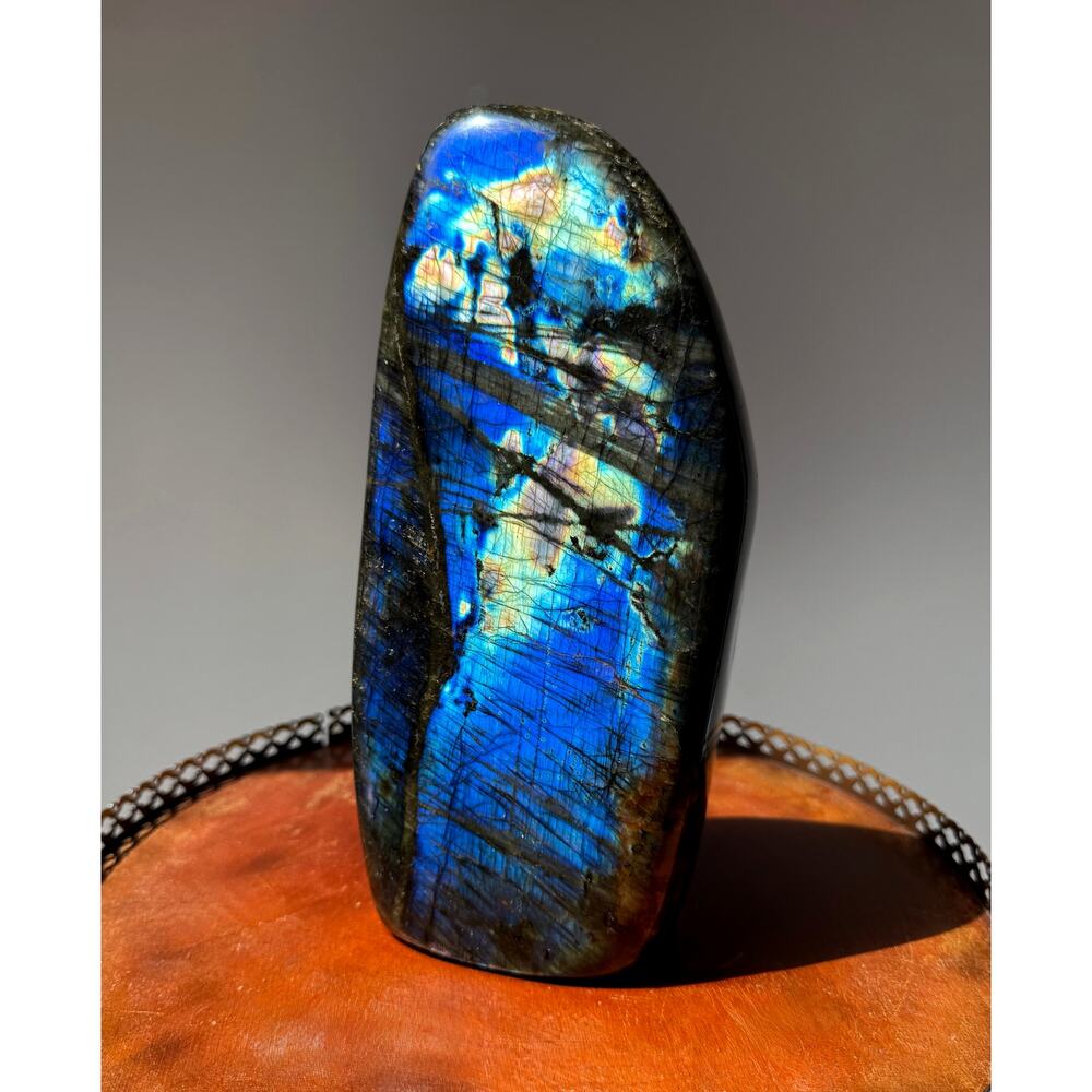 Large Labradorite Freeform Sculpture 9.5” Tall Intense Blue Flash 5.5 lb